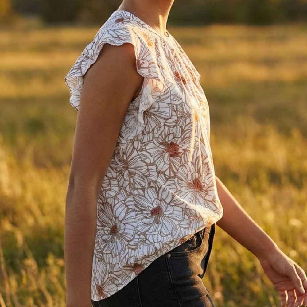 Como Black, Floral Flutter Sleeve Top - Picture 5 of 15